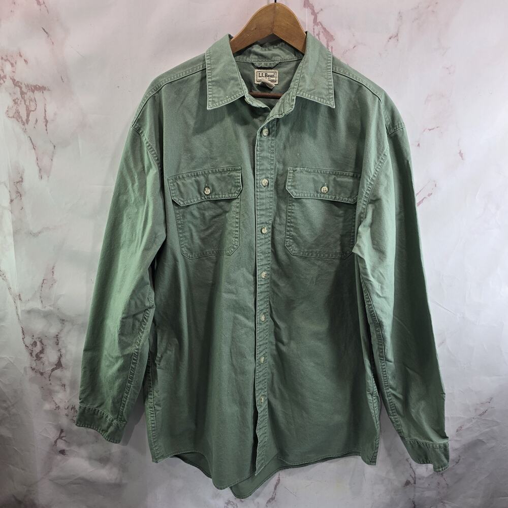 LL Bean Shirt Mens XL Tall Long Light Green Button Up Long Sleeve Vintage